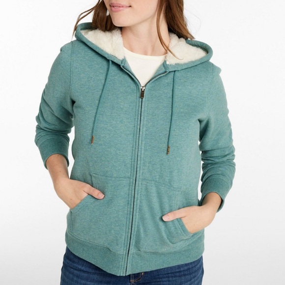 LL BEAN Women’s 1912 Sweatshirt Sherpa Lined Hoodie Green Size Medium - Picture 2 of 7